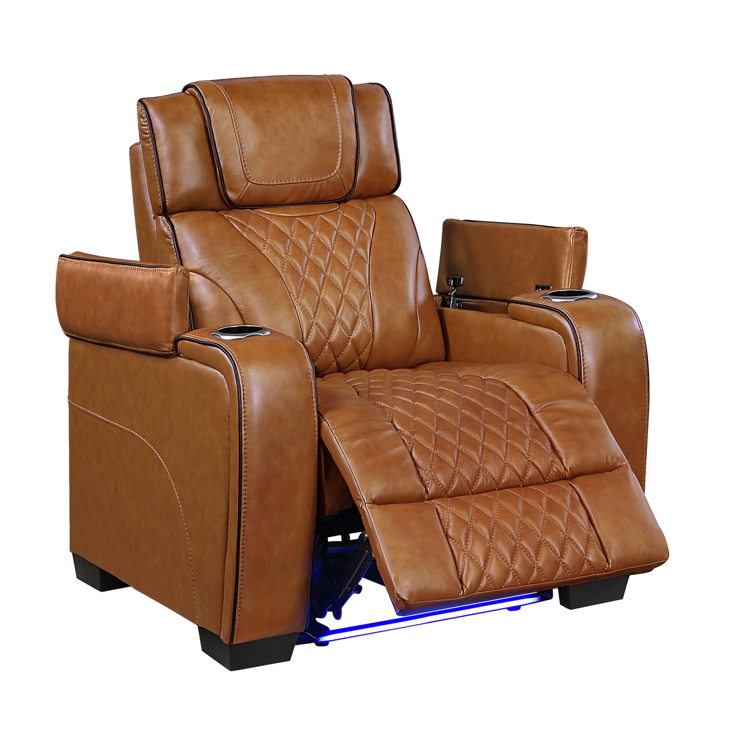 8449BR-1PWHM Power Reclining Chair with Power Headrest, Storage Arms with Cup Holders, Air Massage and Heat, LED Lighting and Charging Ports - 8449BR-1PWHM