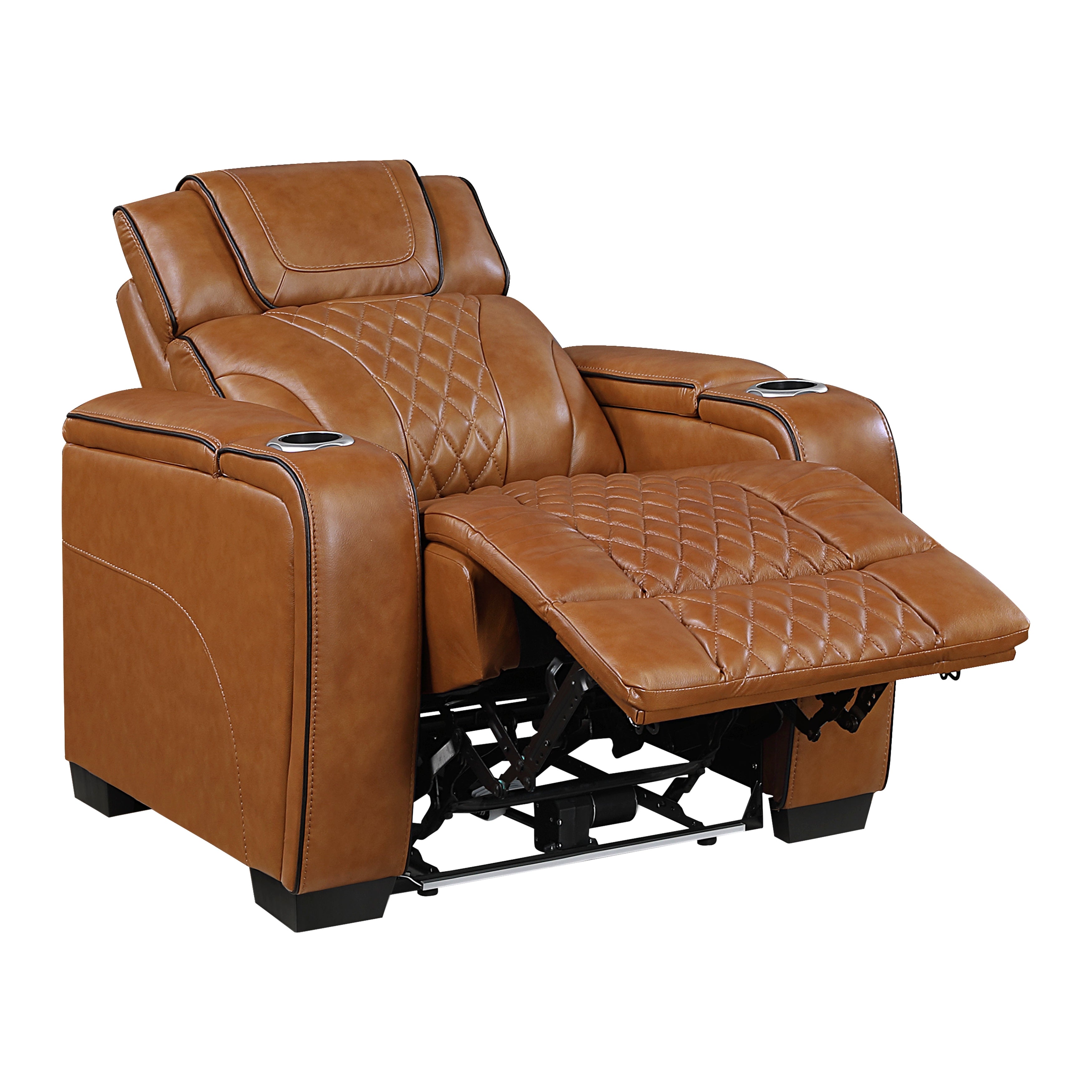 8449BR-1PWHM Power Reclining Chair with Power Headrest, Storage Arms with Cup Holders, Air Massage and Heat, LED Lighting and Charging Ports - 8449BR-1PWHM