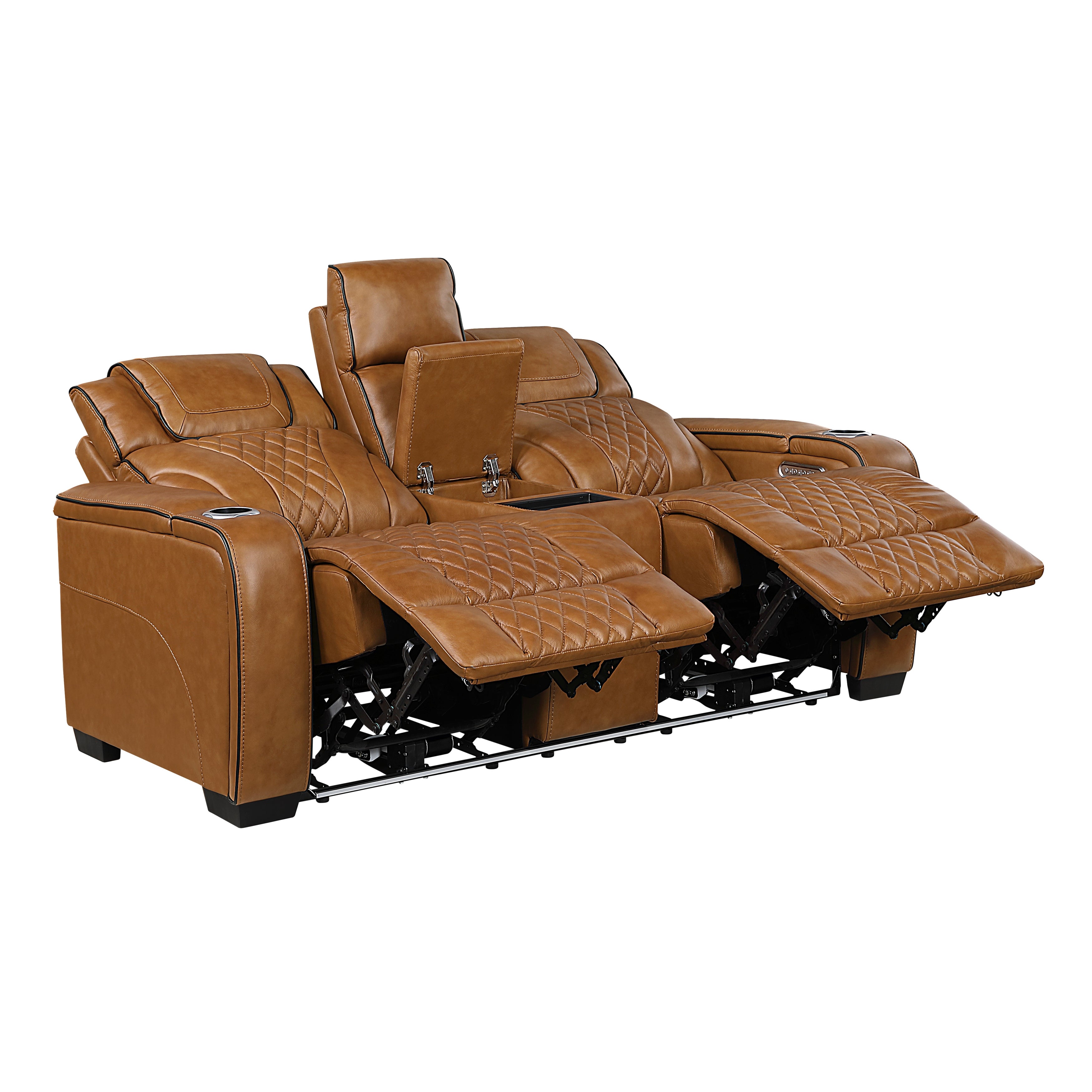 8449BR-2PWHM Power Double Reclining Love Seat with Center Console, Power Headrests, Storage Arms with Cup Holders, Wireless charger, Air Massage and Heat, LED Lighting and Charging Ports - 8449BR-2PWHM