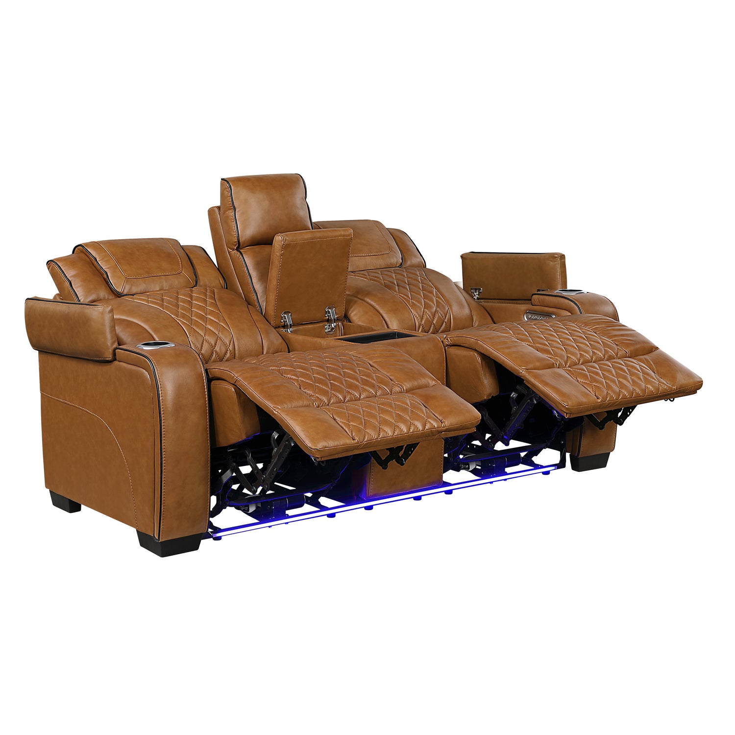 8449BR-2PWHM Power Double Reclining Love Seat with Center Console, Power Headrests, Storage Arms with Cup Holders, Wireless charger, Air Massage and Heat, LED Lighting and Charging Ports - 8449BR-2PWHM