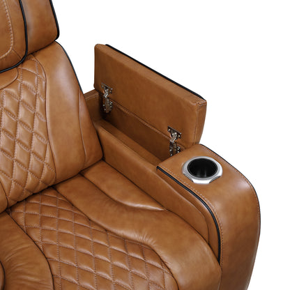 8449BR-2PWHM Power Double Reclining Love Seat with Center Console, Power Headrests, Storage Arms with Cup Holders, Wireless charger, Air Massage and Heat, LED Lighting and Charging Ports - 8449BR-2PWHM