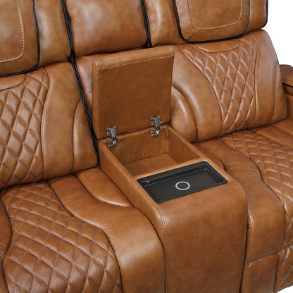 8449BR-2PWHM Power Double Reclining Love Seat with Center Console, Power Headrests, Storage Arms with Cup Holders, Wireless charger, Air Massage and Heat, LED Lighting and Charging Ports - 8449BR-2PWHM