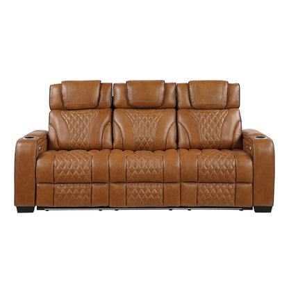 8449BR-3PWHM Power Double Reclining Sofa with Center Drop-Down Cup Holders, Power Headrests, Storage Arms with Cup holders, Reading Lights, Wireless Charger, Air Massage and Heat, LED Lighting and Charging Ports - 8449BR-3PWHM