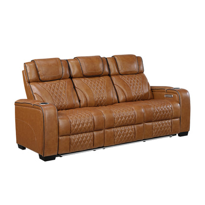 8449BR-3PWHM Power Double Reclining Sofa with Center Drop-Down Cup Holders, Power Headrests, Storage Arms with Cup holders, Reading Lights, Wireless Charger, Air Massage and Heat, LED Lighting and Charging Ports - 8449BR-3PWHM