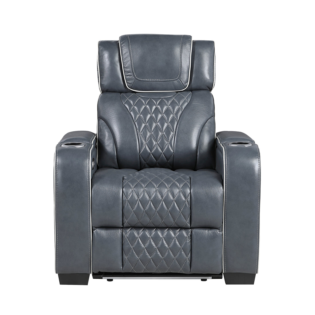 8449BU-1PWHM Power Reclining Chair with Power Headrest, Storage Arms with Cup Holders, Air Massage and Heat, LED Lighting and Charging Ports - 8449BU-1PWHM