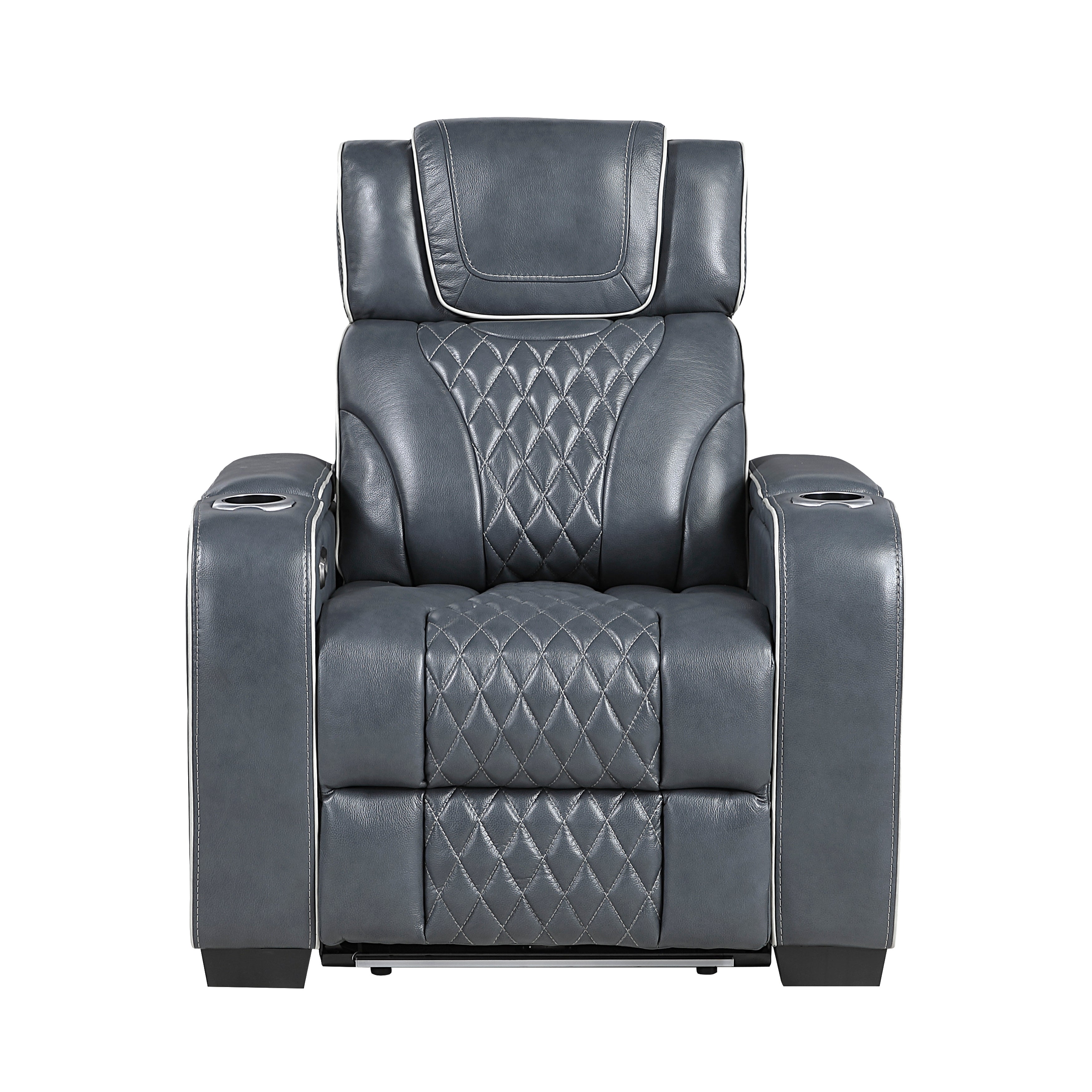 8449BU-1PWHM Power Reclining Chair with Power Headrest, Storage Arms with Cup Holders, Air Massage and Heat, LED Lighting and Charging Ports - 8449BU-1PWHM