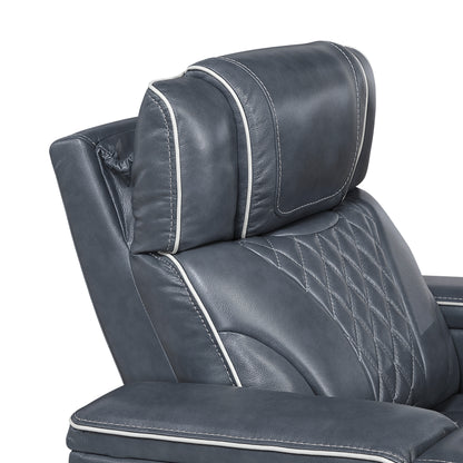 8449BU-1PWHM Power Reclining Chair with Power Headrest, Storage Arms with Cup Holders, Air Massage and Heat, LED Lighting and Charging Ports - 8449BU-1PWHM