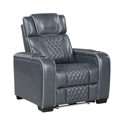 8449BU-1PWHM Power Reclining Chair with Power Headrest, Storage Arms with Cup Holders, Air Massage and Heat, LED Lighting and Charging Ports - 8449BU-1PWHM