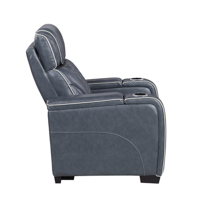 8449BU-1PWHM Power Reclining Chair with Power Headrest, Storage Arms with Cup Holders, Air Massage and Heat, LED Lighting and Charging Ports - 8449BU-1PWHM