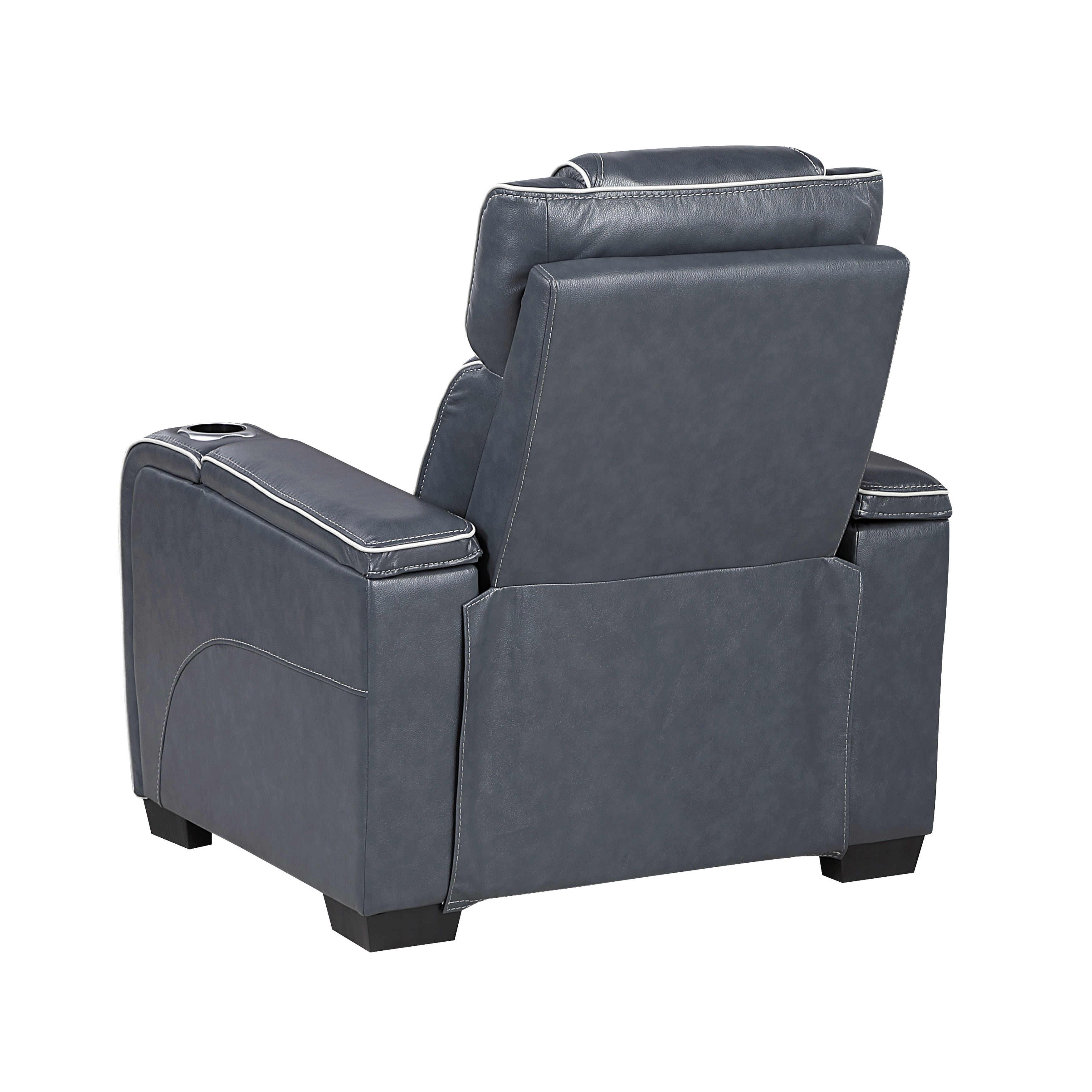 8449BU-1PWHM Power Reclining Chair with Power Headrest, Storage Arms with Cup Holders, Air Massage and Heat, LED Lighting and Charging Ports - 8449BU-1PWHM