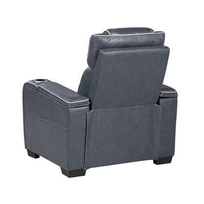 8449BU-1PWHM Power Reclining Chair with Power Headrest, Storage Arms with Cup Holders, Air Massage and Heat, LED Lighting and Charging Ports - 8449BU-1PWHM