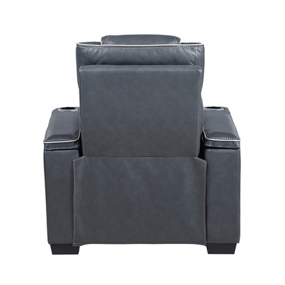 8449BU-1PWHM Power Reclining Chair with Power Headrest, Storage Arms with Cup Holders, Air Massage and Heat, LED Lighting and Charging Ports - 8449BU-1PWHM