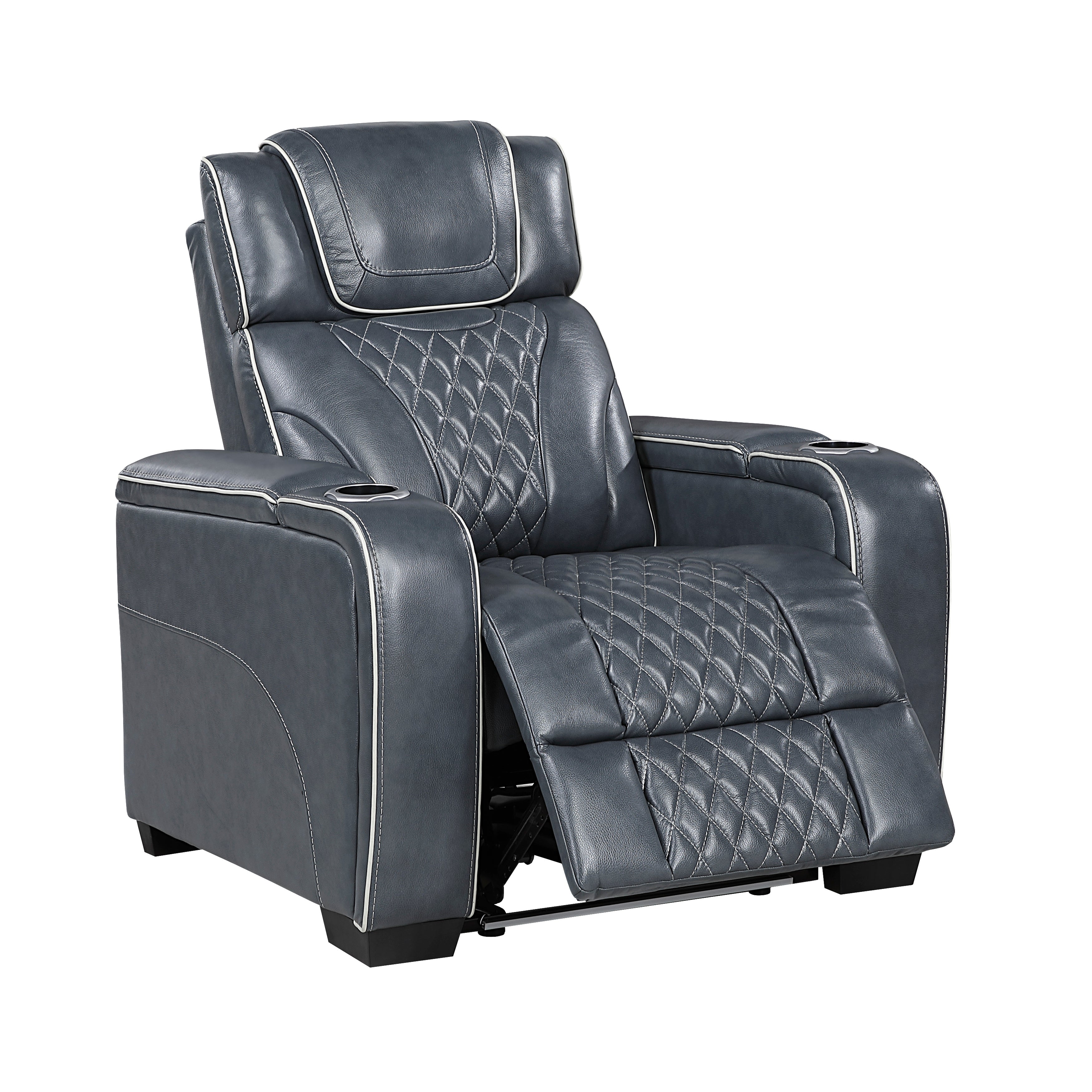 8449BU-1PWHM Power Reclining Chair with Power Headrest, Storage Arms with Cup Holders, Air Massage and Heat, LED Lighting and Charging Ports - 8449BU-1PWHM