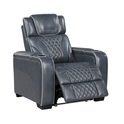 8449BU-1PWHM Power Reclining Chair with Power Headrest, Storage Arms with Cup Holders, Air Massage and Heat, LED Lighting and Charging Ports - 8449BU-1PWHM