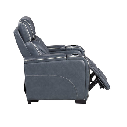 8449BU-1PWHM Power Reclining Chair with Power Headrest, Storage Arms with Cup Holders, Air Massage and Heat, LED Lighting and Charging Ports - 8449BU-1PWHM