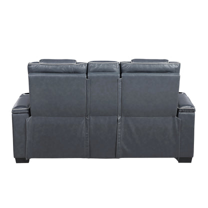 8449BU-2PWHM Power Double Reclining Love Seat with Center Console, Power Headrests, Storage Arms with Cup Holders, Wireless charger, Air Massage and Heat, LED Lighting and Charging Ports - 8449BU-2PWHM