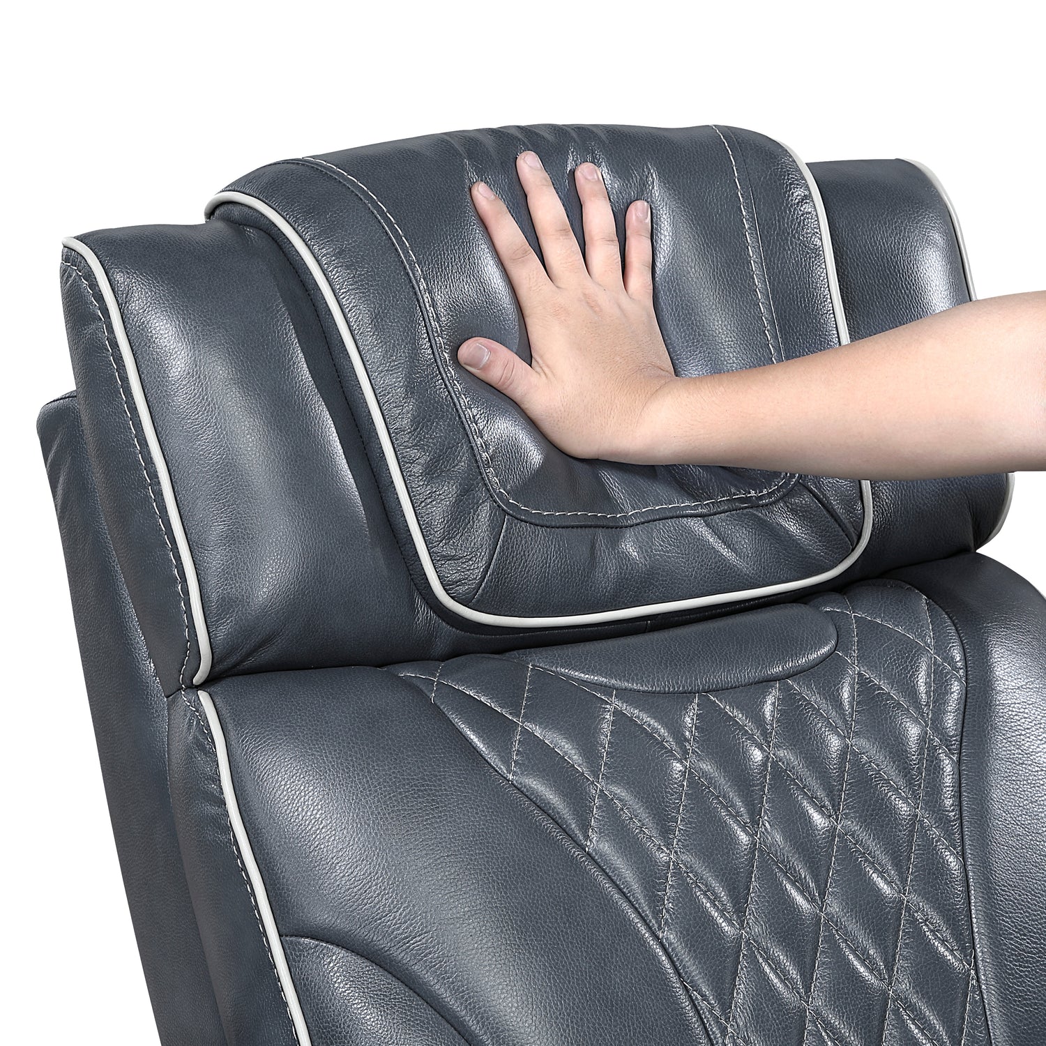 8449BU-3PWHM Power Double Reclining Sofa with Center Drop-Down Cup Holders, Power Headrests, Storage Arms with Cup holders, Reading Lights, Wireless Charger, Air Massage and Heat, LED Lighting and Charging Ports - 8449BU-3PWHM