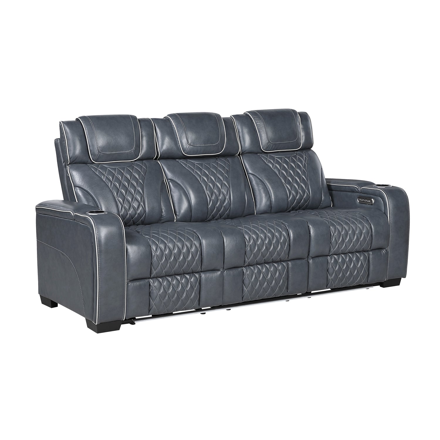 8449BU-3PWHM Power Double Reclining Sofa with Center Drop-Down Cup Holders, Power Headrests, Storage Arms with Cup holders, Reading Lights, Wireless Charger, Air Massage and Heat, LED Lighting and Charging Ports - 8449BU-3PWHM
