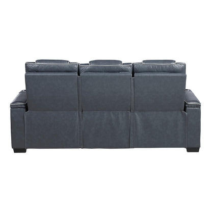 8449BU-3PWHM Power Double Reclining Sofa with Center Drop-Down Cup Holders, Power Headrests, Storage Arms with Cup holders, Reading Lights, Wireless Charger, Air Massage and Heat, LED Lighting and Charging Ports - 8449BU-3PWHM