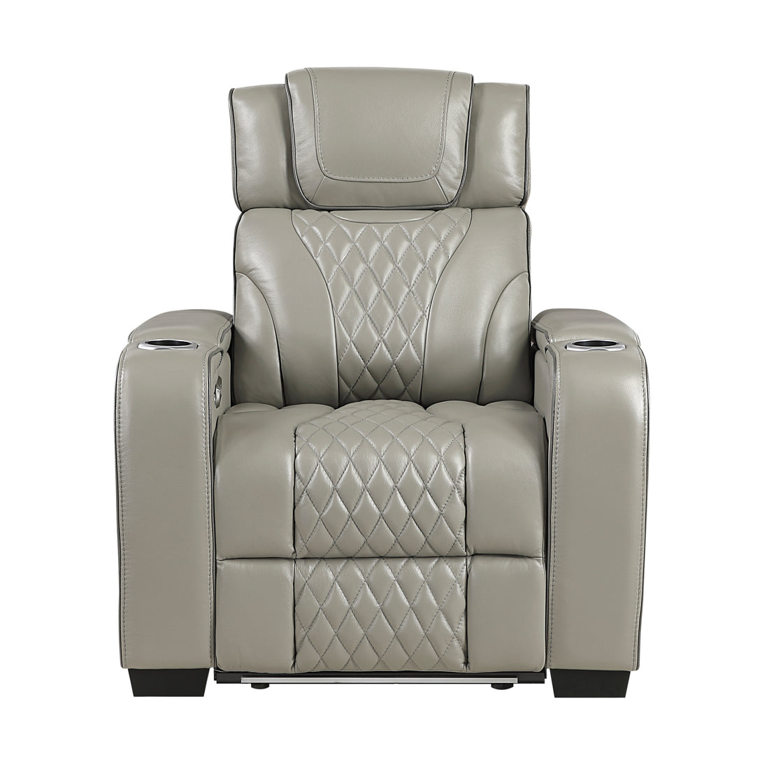 8449GY-1PWHM Power Reclining Chair with Power Headrest, Storage Arms with Cup Holders, Air Massage and Heat, LED Lighting and Charging Ports - 8449GY-1PWHM