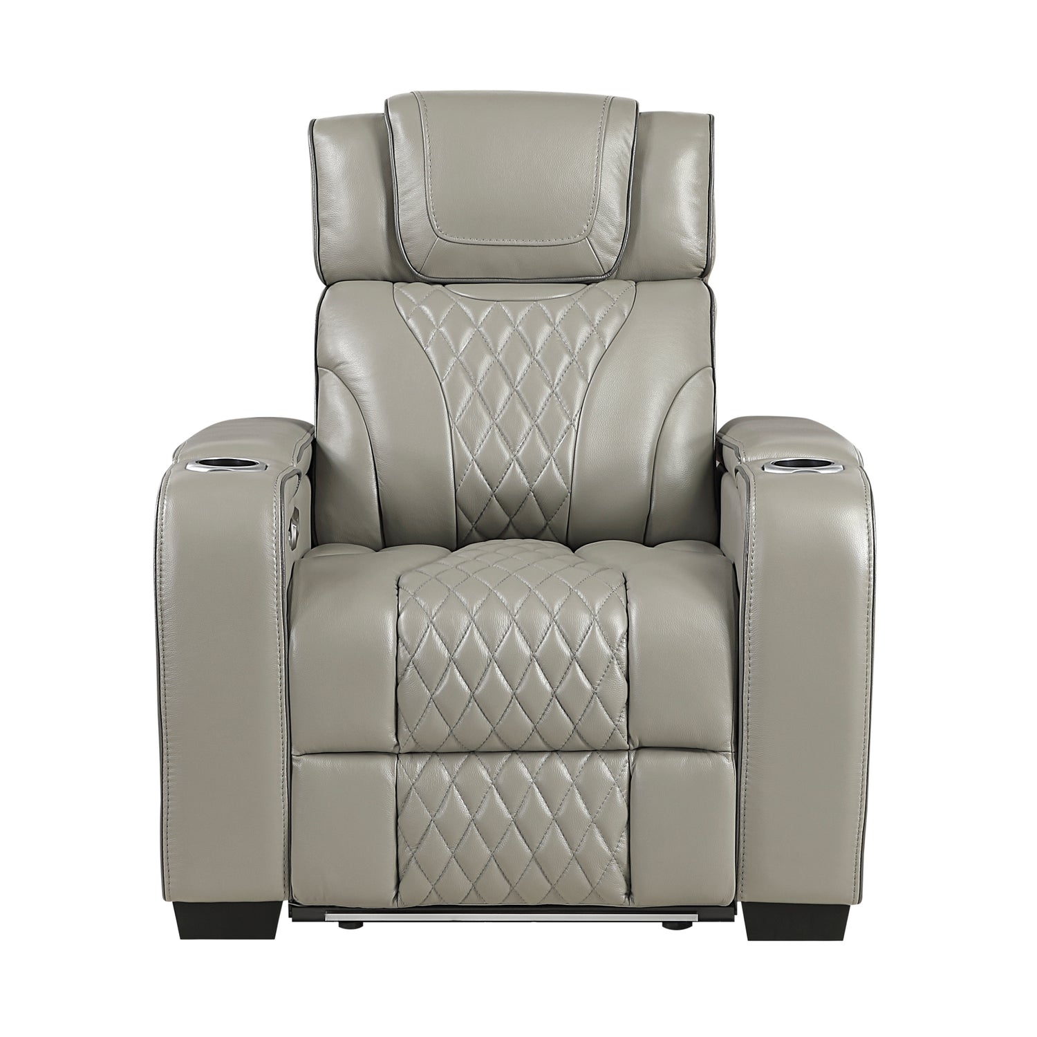 8449GY-1PWHM Power Reclining Chair with Power Headrest, Storage Arms with Cup Holders, Air Massage and Heat, LED Lighting and Charging Ports - 8449GY-1PWHM