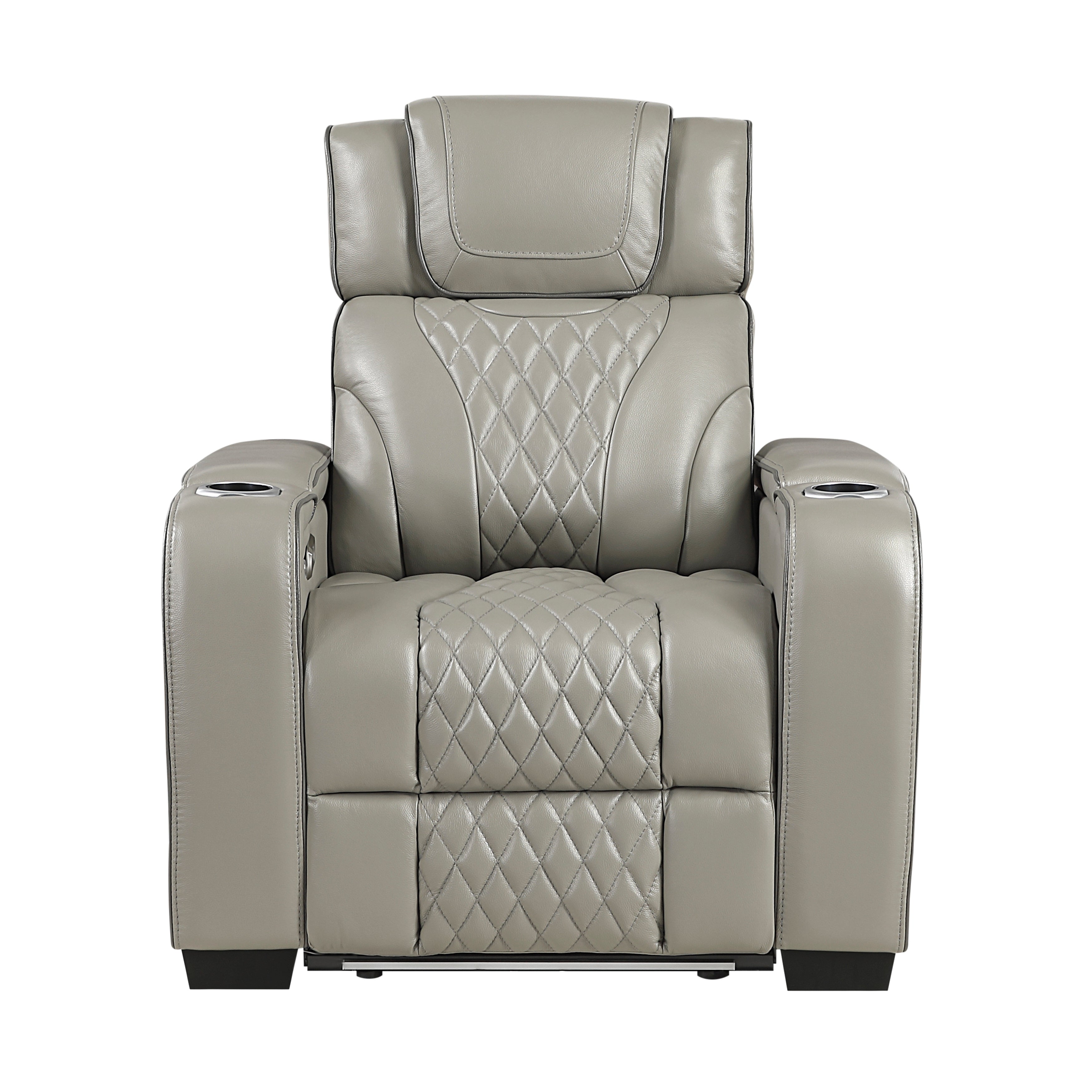 8449GY-1PWHM Power Reclining Chair with Power Headrest, Storage Arms with Cup Holders, Air Massage and Heat, LED Lighting and Charging Ports - 8449GY-1PWHM