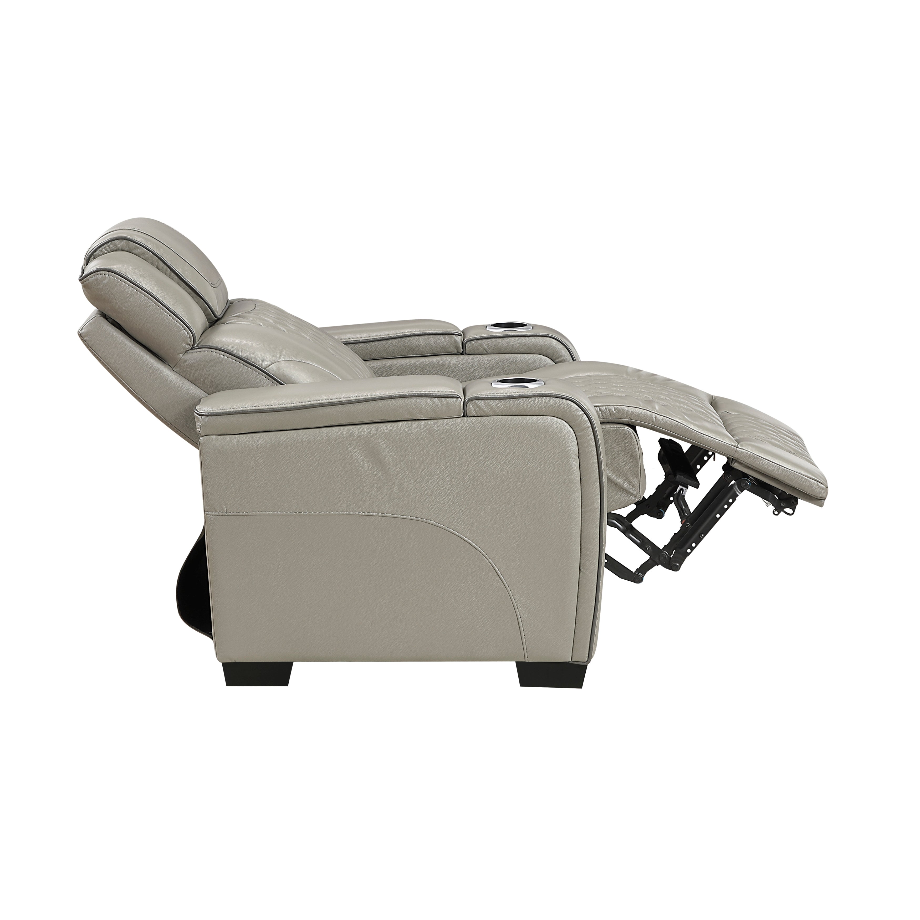 8449GY-1PWHM Power Reclining Chair with Power Headrest, Storage Arms with Cup Holders, Air Massage and Heat, LED Lighting and Charging Ports - 8449GY-1PWHM