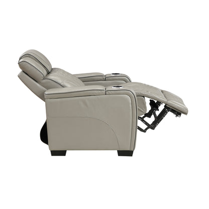 8449GY-1PWHM Power Reclining Chair with Power Headrest, Storage Arms with Cup Holders, Air Massage and Heat, LED Lighting and Charging Ports - 8449GY-1PWHM