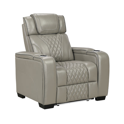 8449GY-1PWHM Power Reclining Chair with Power Headrest, Storage Arms with Cup Holders, Air Massage and Heat, LED Lighting and Charging Ports - 8449GY-1PWHM