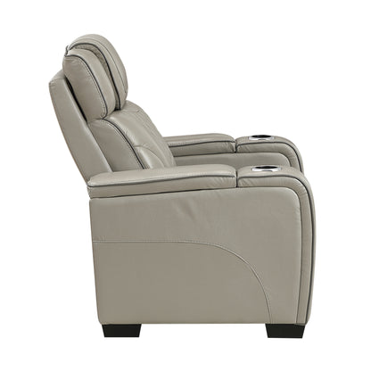 8449GY-1PWHM Power Reclining Chair with Power Headrest, Storage Arms with Cup Holders, Air Massage and Heat, LED Lighting and Charging Ports - 8449GY-1PWHM