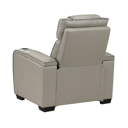 8449GY-1PWHM Power Reclining Chair with Power Headrest, Storage Arms with Cup Holders, Air Massage and Heat, LED Lighting and Charging Ports - 8449GY-1PWHM