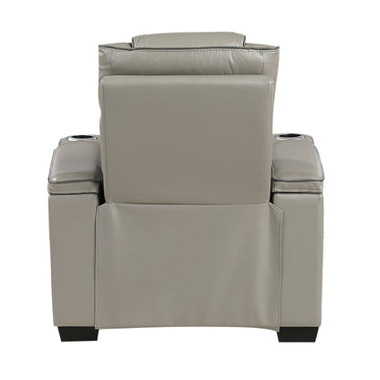 8449GY-1PWHM Power Reclining Chair with Power Headrest, Storage Arms with Cup Holders, Air Massage and Heat, LED Lighting and Charging Ports - 8449GY-1PWHM