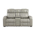 8449GY-2PWHM Power Double Reclining Love Seat with Center Console, Power Headrests, Storage Arms with Cup Holders, Wireless charger, Air Massage and Heat, LED Lighting and Charging Ports - 8449GY-2PWHM