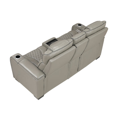 8449GY-2PWHM Power Double Reclining Love Seat with Center Console, Power Headrests, Storage Arms with Cup Holders, Wireless charger, Air Massage and Heat, LED Lighting and Charging Ports - 8449GY-2PWHM
