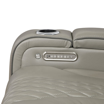 8449GY-2PWHM Power Double Reclining Love Seat with Center Console, Power Headrests, Storage Arms with Cup Holders, Wireless charger, Air Massage and Heat, LED Lighting and Charging Ports - 8449GY-2PWHM