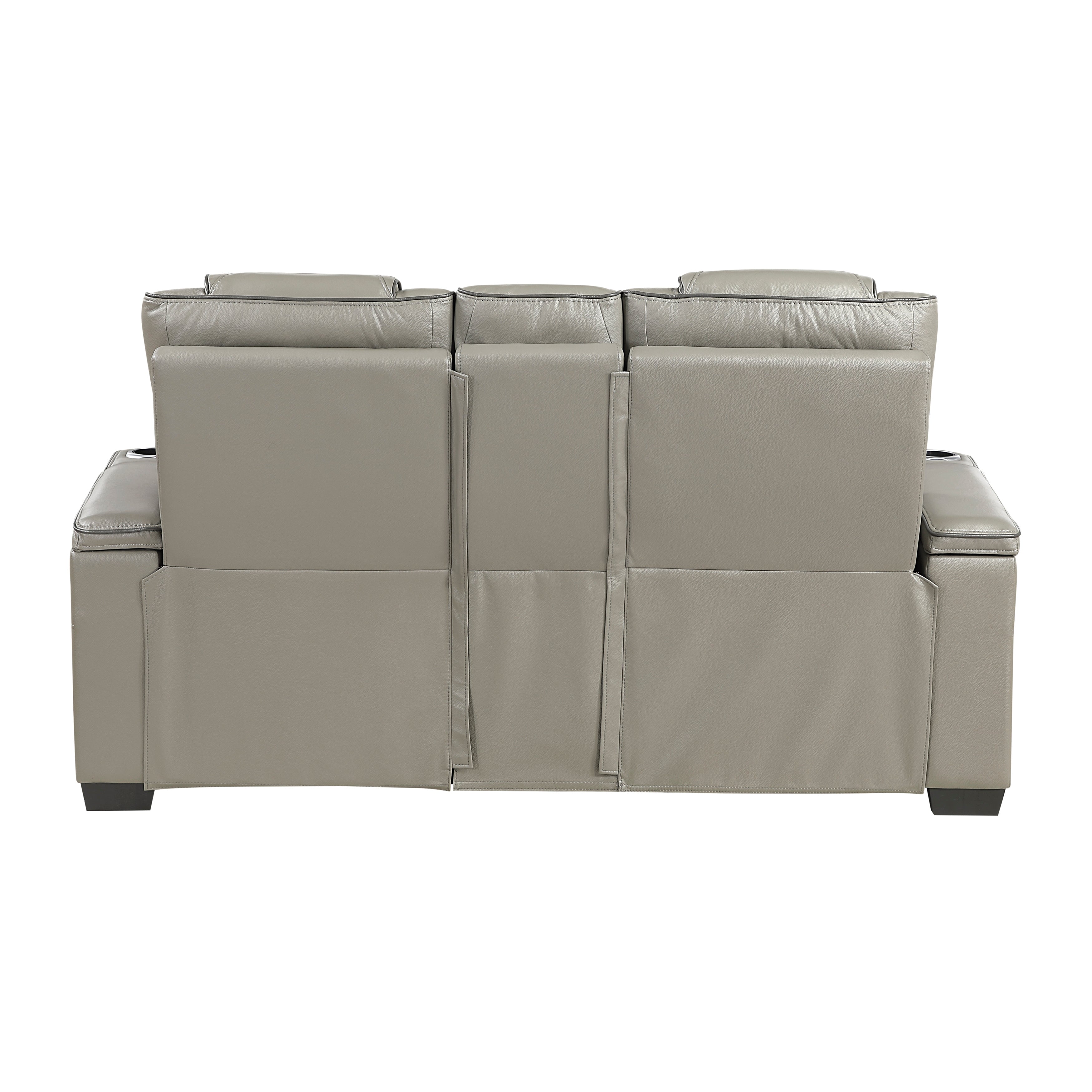 8449GY-2PWHM Power Double Reclining Love Seat with Center Console, Power Headrests, Storage Arms with Cup Holders, Wireless charger, Air Massage and Heat, LED Lighting and Charging Ports - 8449GY-2PWHM