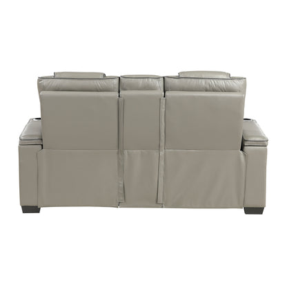 8449GY-2PWHM Power Double Reclining Love Seat with Center Console, Power Headrests, Storage Arms with Cup Holders, Wireless charger, Air Massage and Heat, LED Lighting and Charging Ports - 8449GY-2PWHM