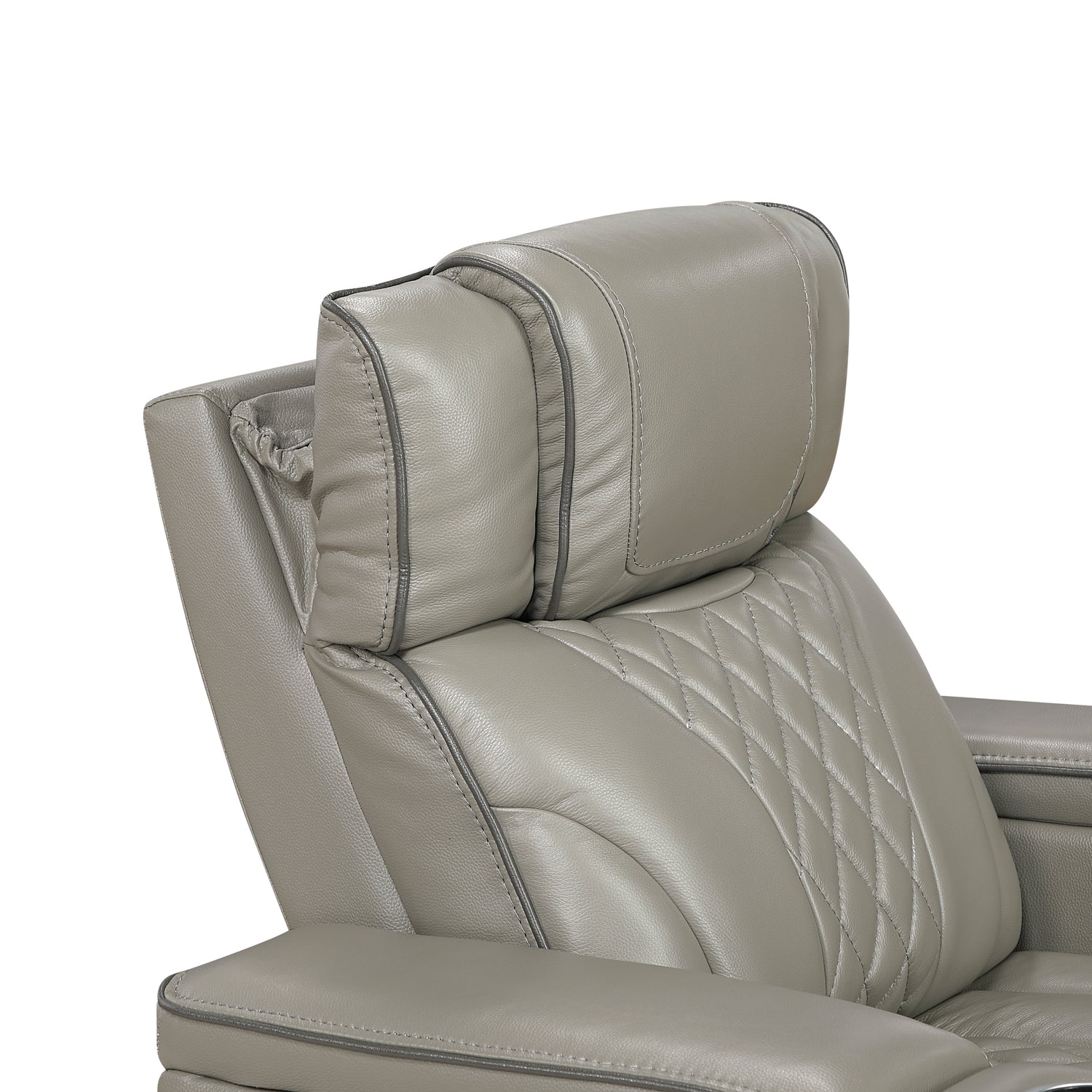 8449GY-3PWHM Power Double Reclining Sofa with Center Drop-Down Cup Holders, Power Headrests, Storage Arms with Cup holders, Reading Lights, Wireless Charger, Air Massage and Heat, LED Lighting and Charging Ports - 8449GY-3PWHM