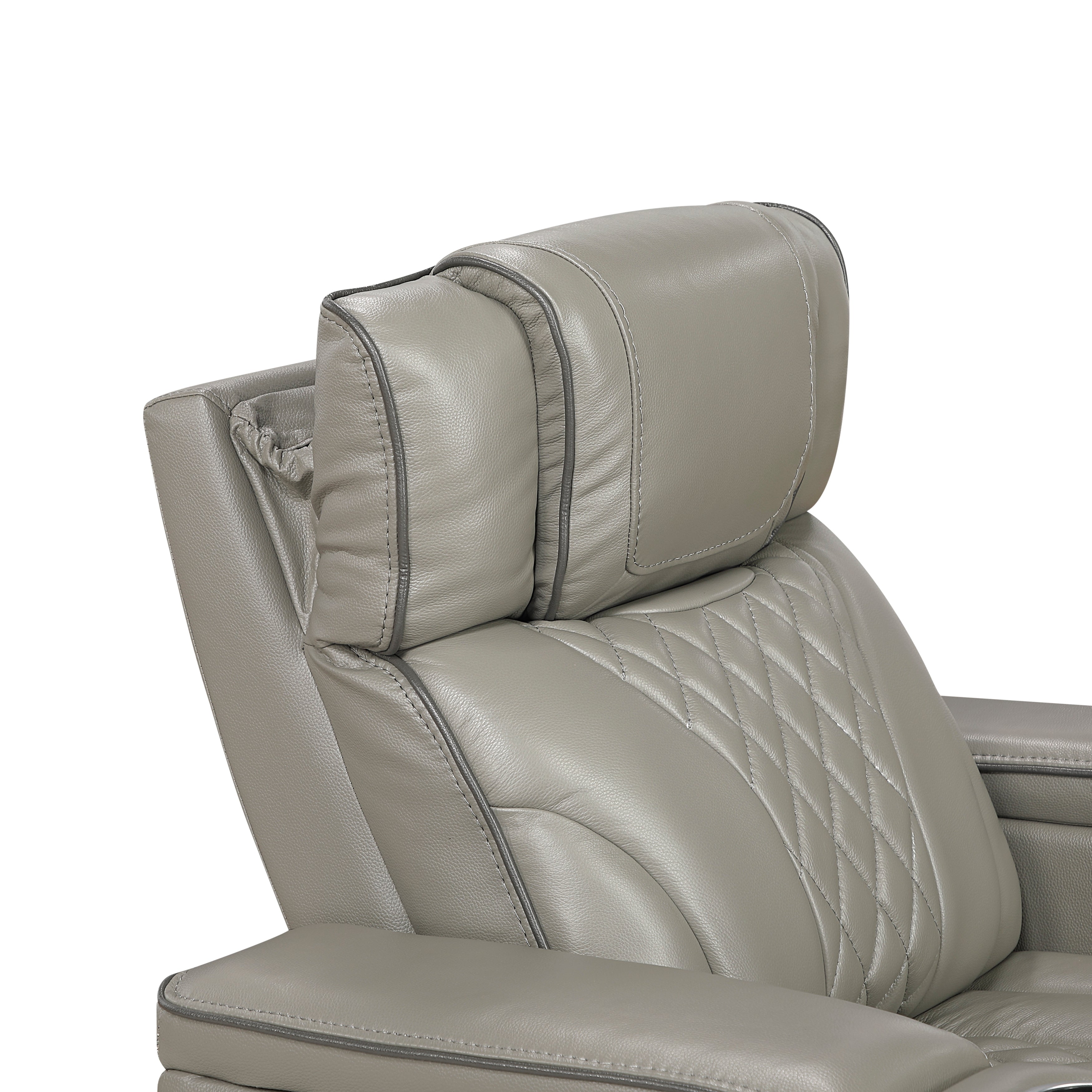 8449GY-3PWHM Power Double Reclining Sofa with Center Drop-Down Cup Holders, Power Headrests, Storage Arms with Cup holders, Reading Lights, Wireless Charger, Air Massage and Heat, LED Lighting and Charging Ports - 8449GY-3PWHM