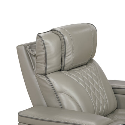 8449GY-3PWHM Power Double Reclining Sofa with Center Drop-Down Cup Holders, Power Headrests, Storage Arms with Cup holders, Reading Lights, Wireless Charger, Air Massage and Heat, LED Lighting and Charging Ports - 8449GY-3PWHM