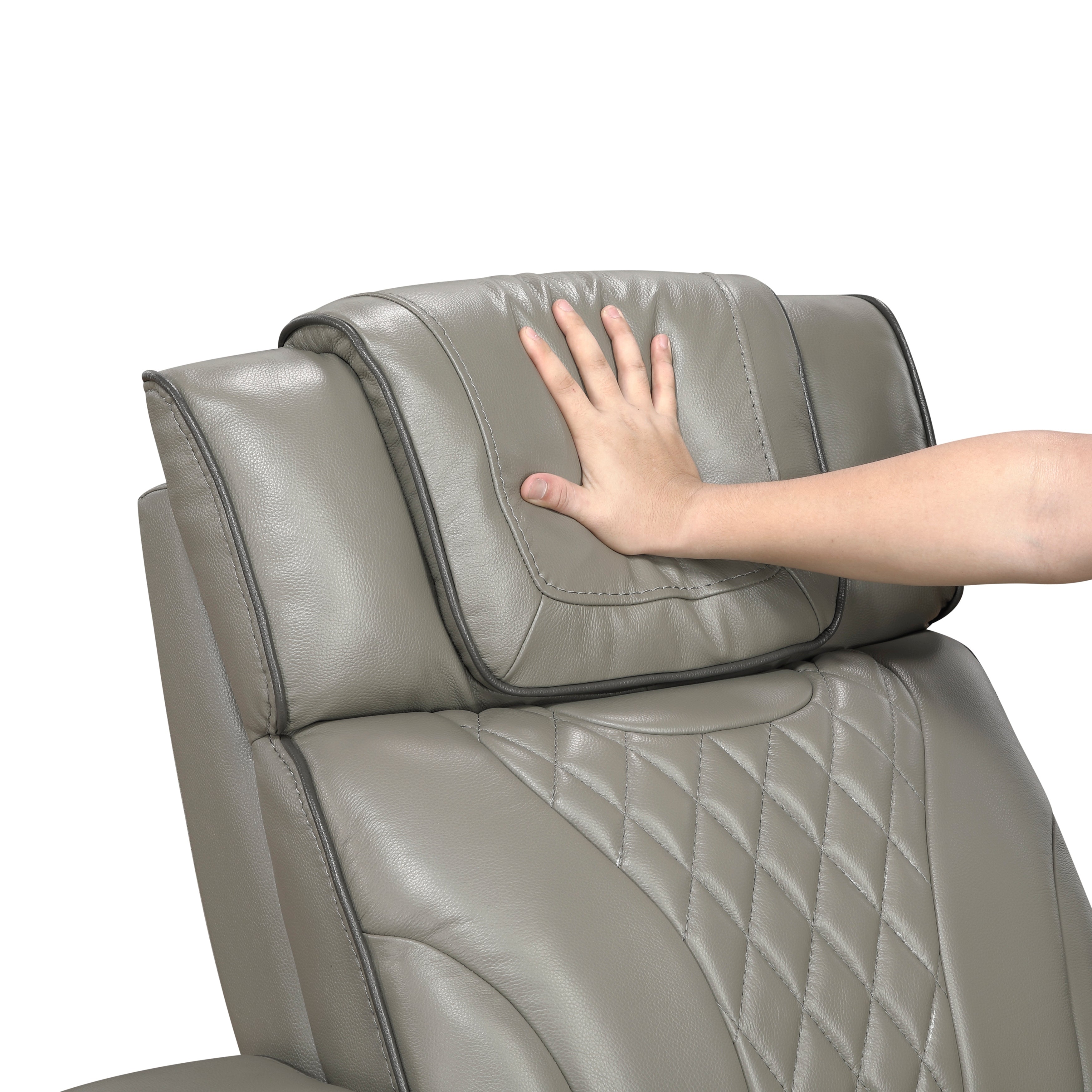 8449GY-3PWHM Power Double Reclining Sofa with Center Drop-Down Cup Holders, Power Headrests, Storage Arms with Cup holders, Reading Lights, Wireless Charger, Air Massage and Heat, LED Lighting and Charging Ports - 8449GY-3PWHM