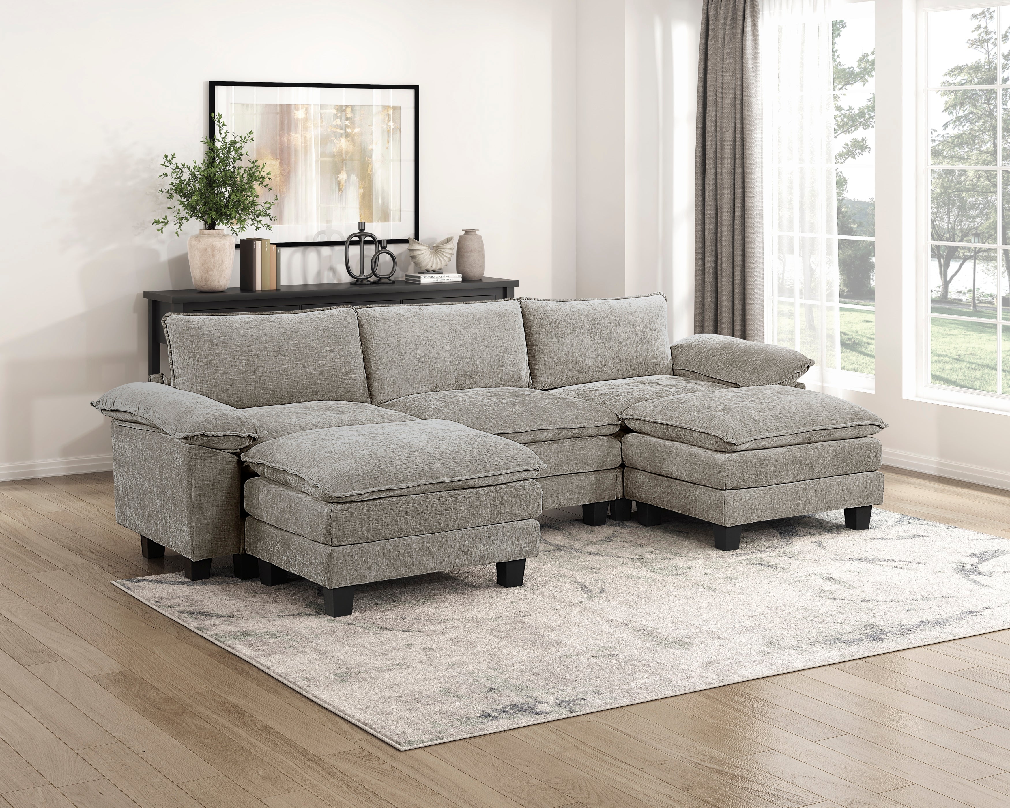 8450PWT*53AC2OT (6)5-Piece Modular Sectional with Ottoman - 8450PWT*53AC2OT