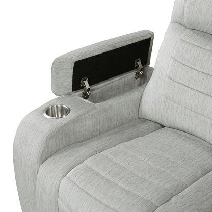 8455GRY-2 Double Reclining Love Seat with Center Console, Wireless Speakers, Storage Arms, Cup holders and LED - 8455GRY-2