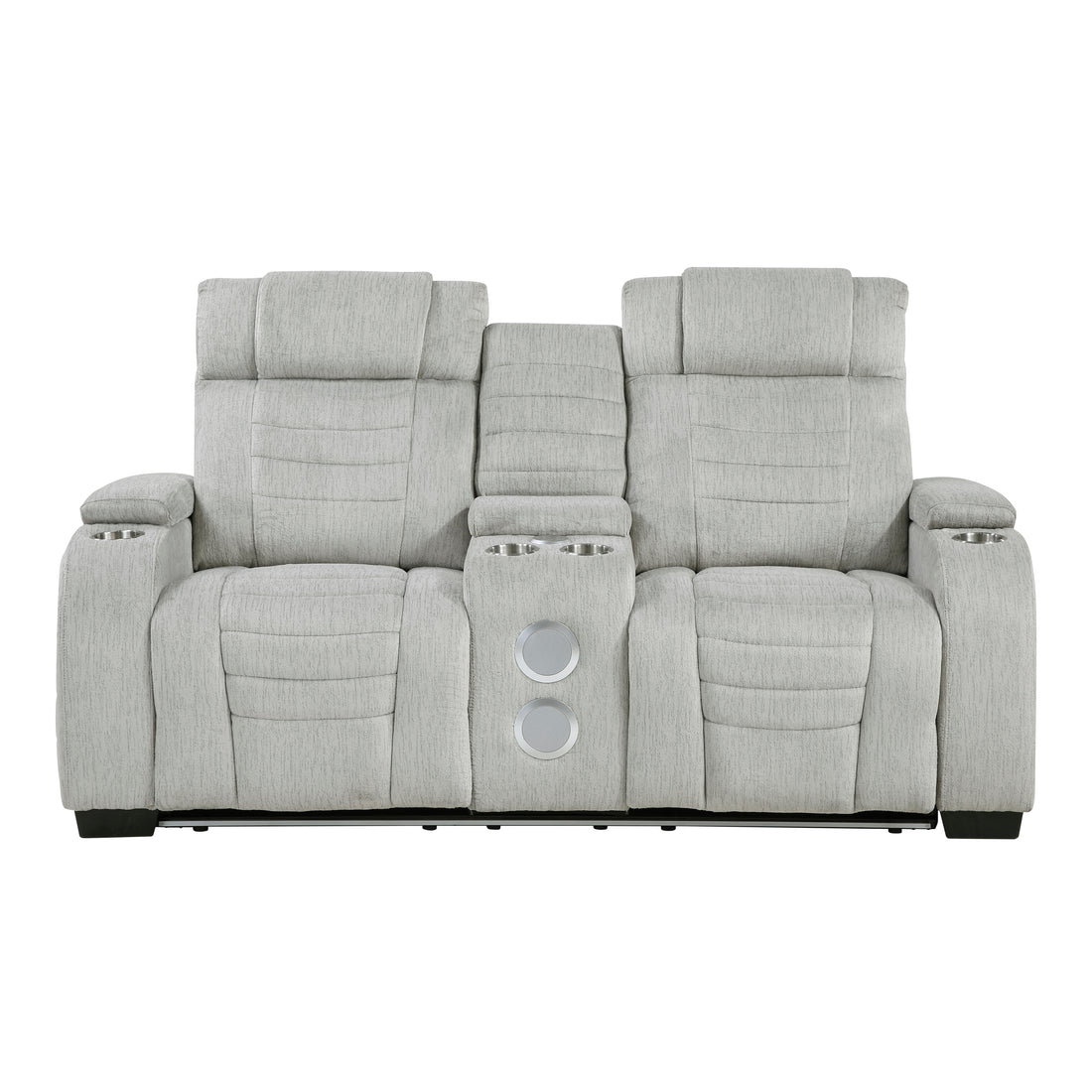 8455GRY-2 Double Reclining Love Seat with Center Console, Wireless Speakers, Storage Arms, Cup holders and LED - 8455GRY-2