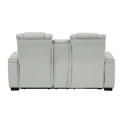 8455GRY-2 Double Reclining Love Seat with Center Console, Wireless Speakers, Storage Arms, Cup holders and LED - 8455GRY-2
