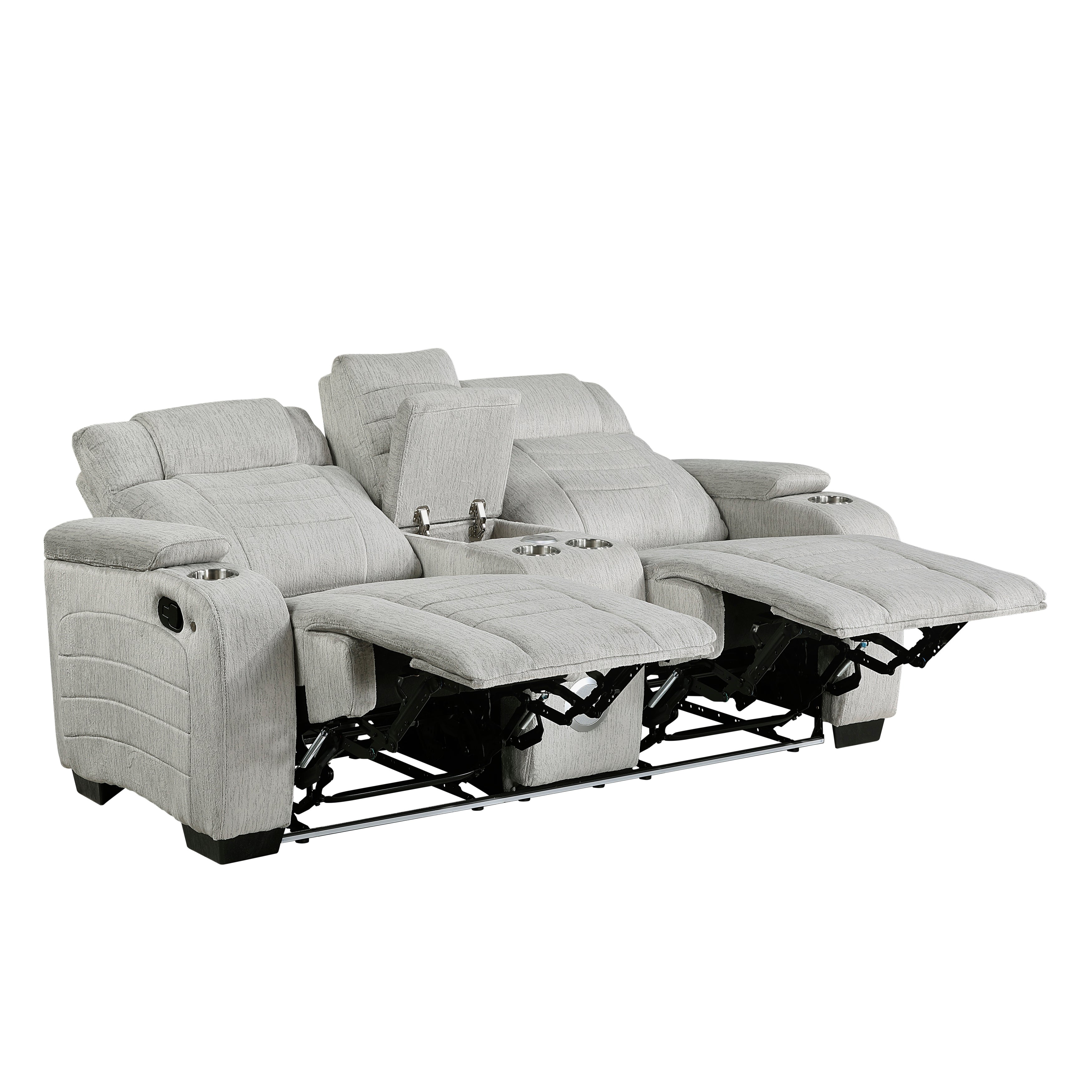 8455GRY-2 Double Reclining Love Seat with Center Console, Wireless Speakers, Storage Arms, Cup holders and LED - 8455GRY-2