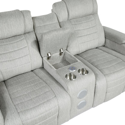 8455GRY-2 Double Reclining Love Seat with Center Console, Wireless Speakers, Storage Arms, Cup holders and LED - 8455GRY-2