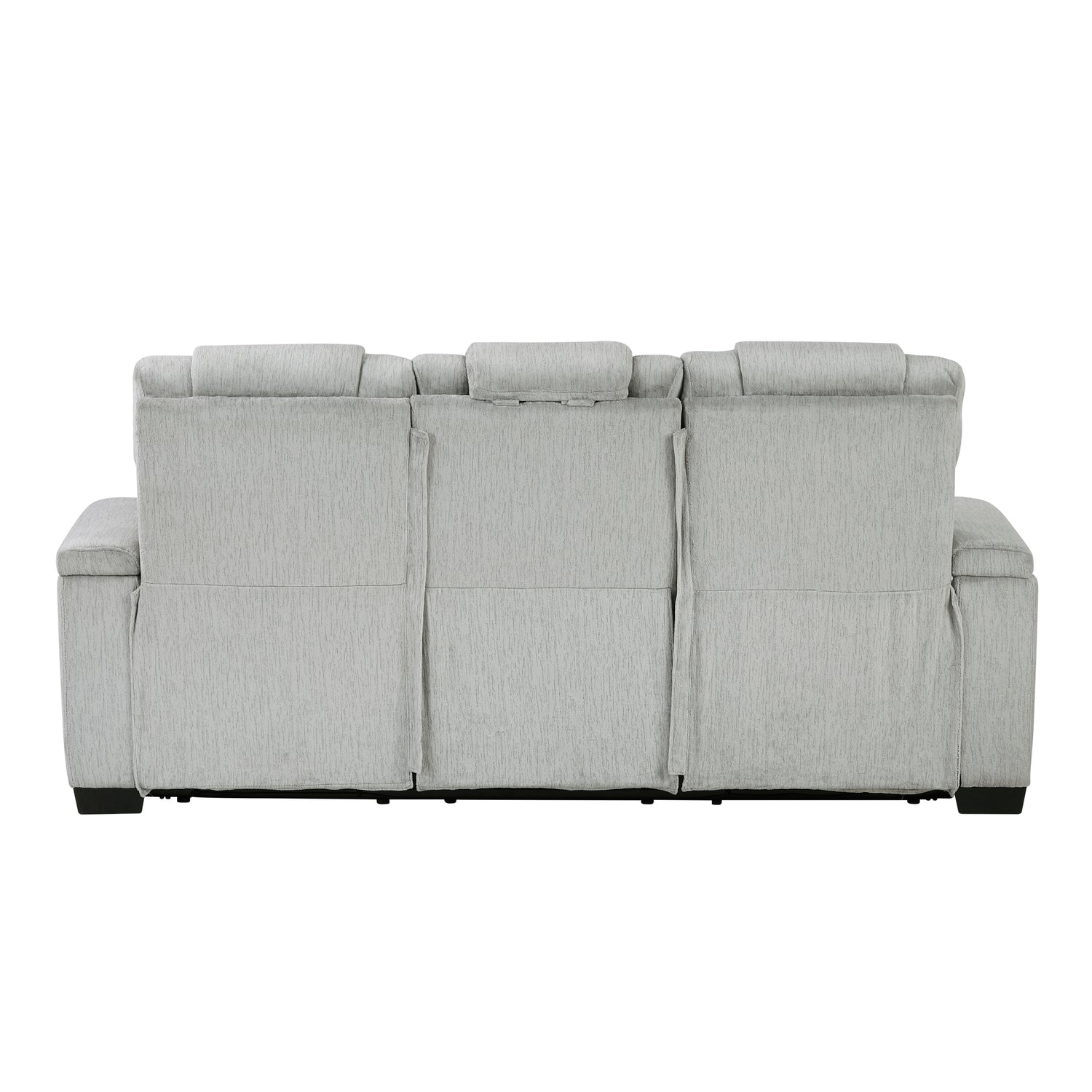 8455GRY-3 Double Reclining Sofa with Center Drop-Down Cup Holders, Storage Arms, Cup Holders, Reading Lights, Magazine Bag, Receptacles, Charging Ports and LED - 8455GRY-3