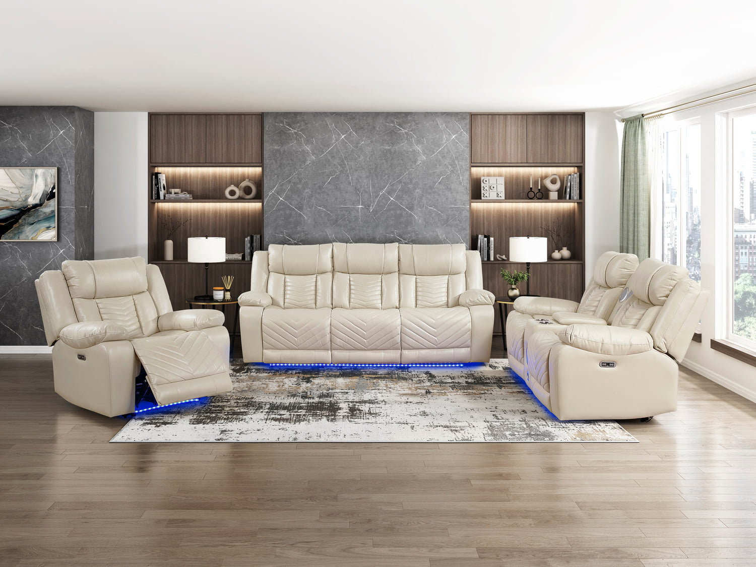 8457BEG-1PW Power Reclining Chair with LED and Charging Ports - 8457BEG-1PW