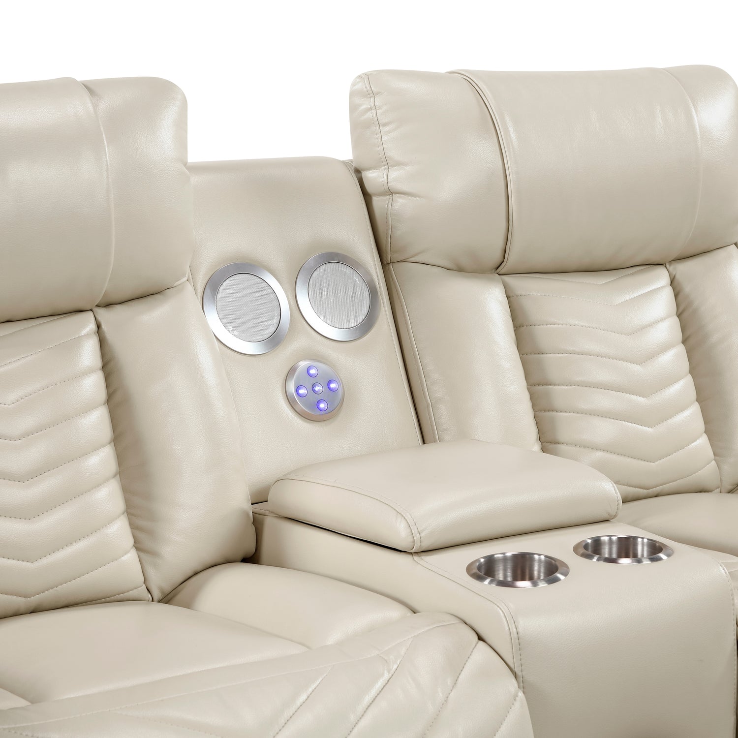 8457BEG-2PW Power Double Reclining Love Seat with Center Console, Wireless Speakers, LED and Charging Ports - 8457BEG-2PW